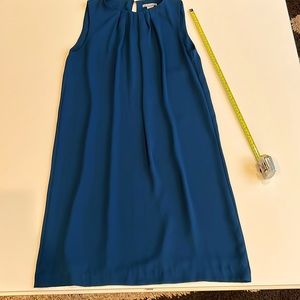 Chiffon Dress with pleats around neck, key hole button at back, Ocean blue/teal